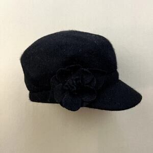 Vintage Newsboy Hat Flat Cap Womens 7-1/8 Black Trixie Flower Beret Cabbie y2k